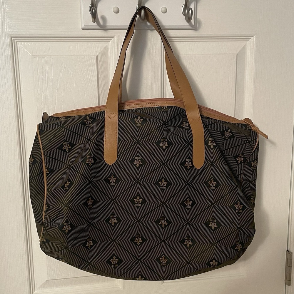Vintage 90's Gitano Large Geometric Duffle Bag Inside Pocket Brown Tan Logo